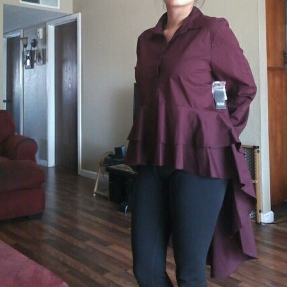 Tops - Maroon berry high low button up